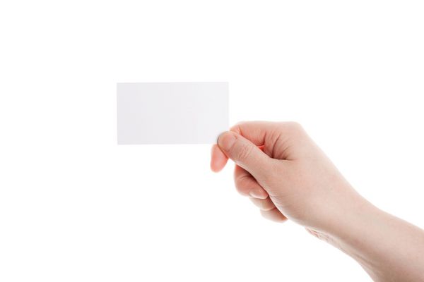 کارت ویزیت در دست زن جدا شده روی سفید