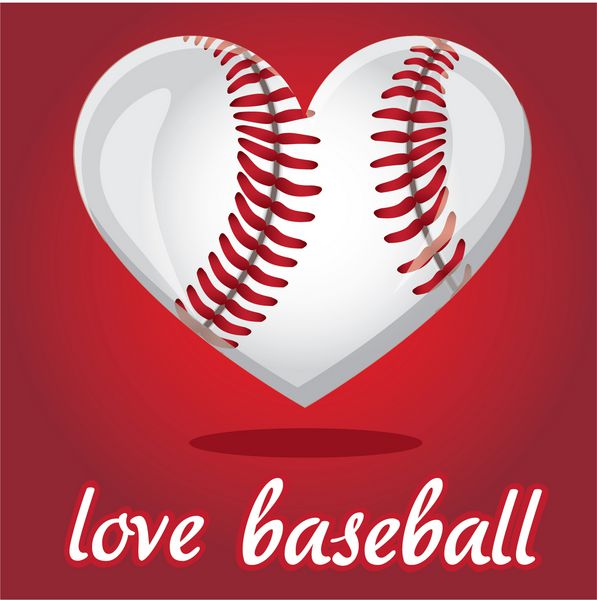 تصویر بیسبال به شکل قلب روی پس زمینه قرمز