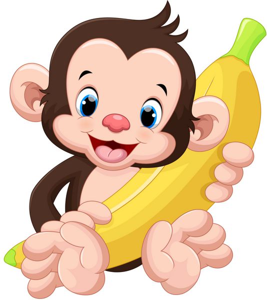 میمون بامزه ای که یک موز در دست دارد