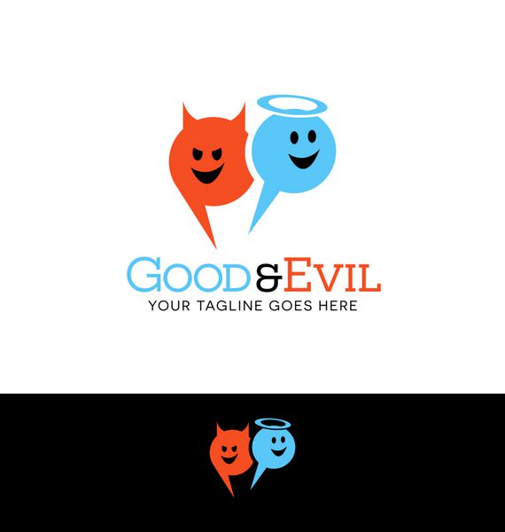 طراحی لوگو شخصیت های حباب صحبت فرشته و شیطان برای تجارت یا وب سایت