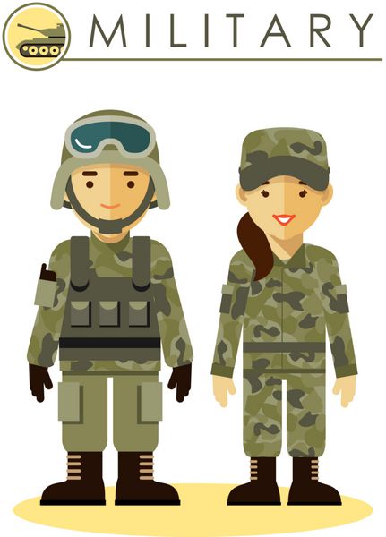 مرد و زن سرباز با لباس نظامی