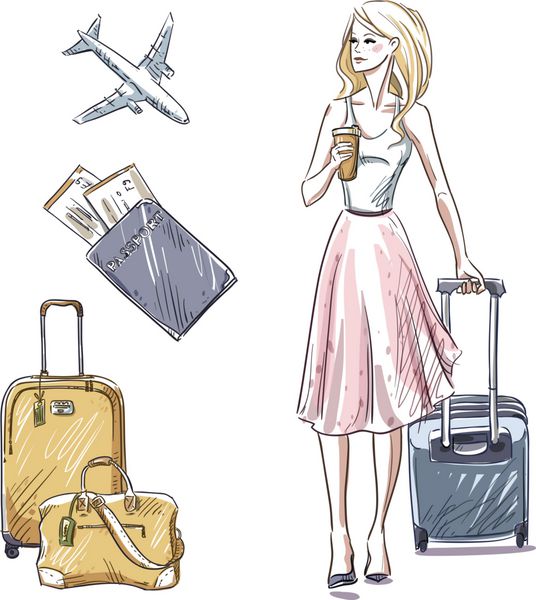 مسافرت رفتن بار مسافر دختری که با کیف چمدان راه می رود