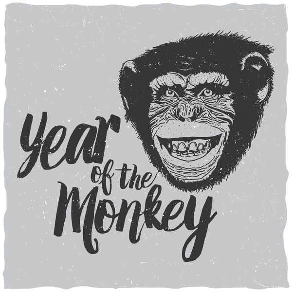 سال طراحی برچسب میمون برای تی شرت پوستر کارت تبریک و غیره