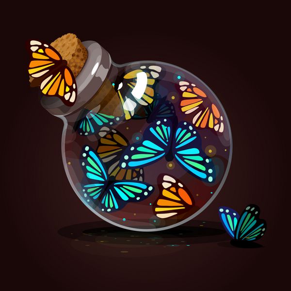 بطری پروانه ها نماد بازی اکسیر جادویی طراحی وکتور برای رابط کاربری برنامه