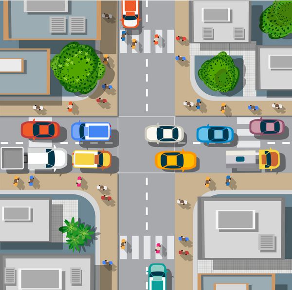 چهارراه شهری با ماشین