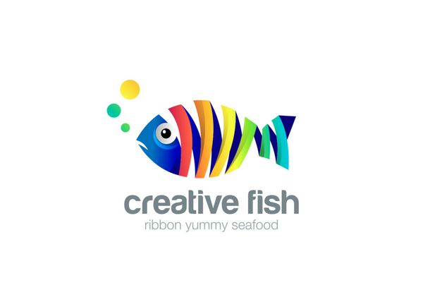 وکتور طراحی لوگوی انتزاعی روبان ماهی نماد لوگوی غذاهای دریایی
