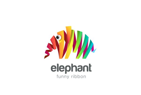 وکتور طراحی لوگوی فیل روبانی خنده دار نماد حیوانات باغ وحش