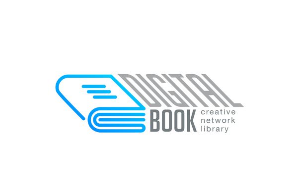 کتاب دیجیتال طراحی لوگو وکتور خطی نماد طرح کلی کتابخانه وب
