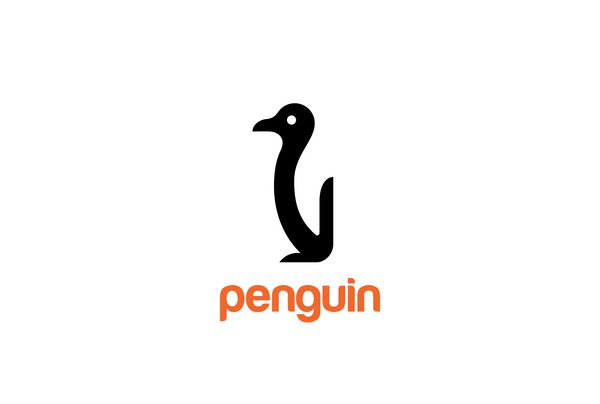 وکتور طراحی آرم پنگوئن به سبک منفی sp نماد پرنده خنده دار