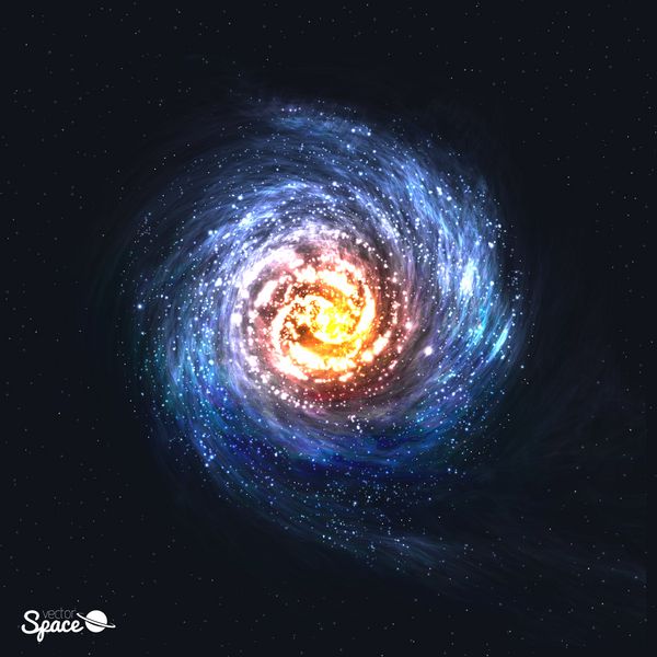 کهکشان مارپیچی رنگارنگ واقع گرایانه در پس زمینه کیهانی وکتور