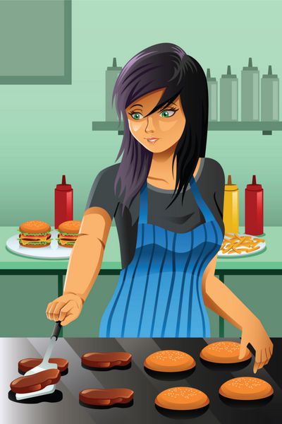 زنی که همبرگر را ورق می زند