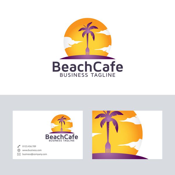 وکتور لوگوی کافه ساحلی با قالب کارت ویزیت