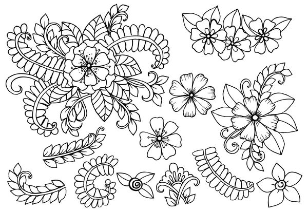 مجموعه ای از عناصر طرح گل ابله سیاه و سفید