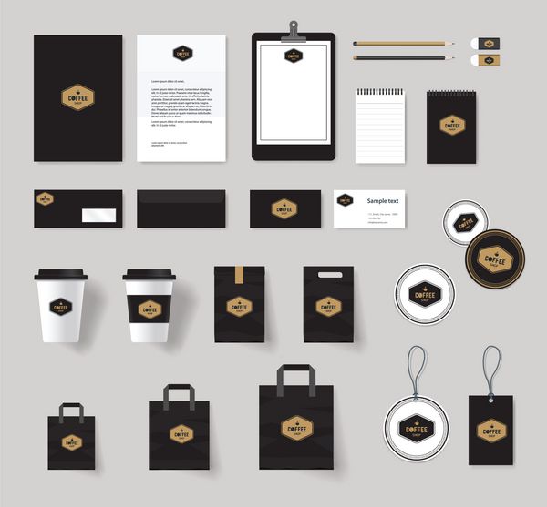 الگوی ماکت هویت برندینگ شرکتی برای کافی شاپ و رستوران لوگوی نشان قهوه
