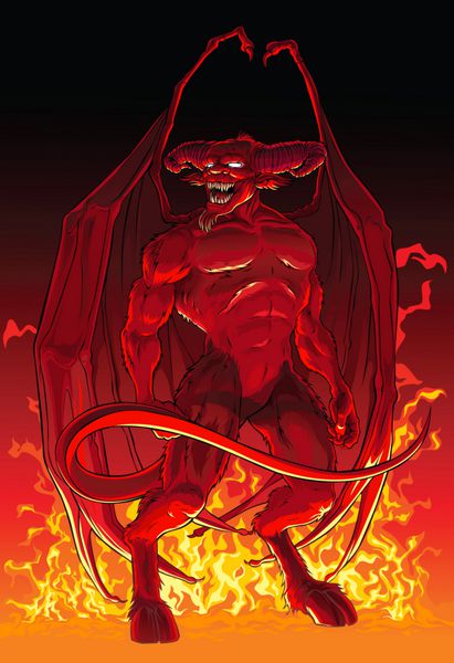 شیطان در آتش شخصیت اساطیری - دیو عالی جهنم ارباب تاریکی - شیطان