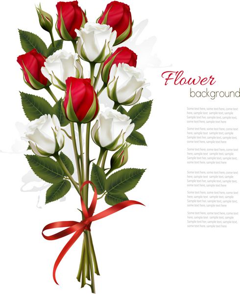 دسته گل زیبای رز قرمز و سفید بردار
