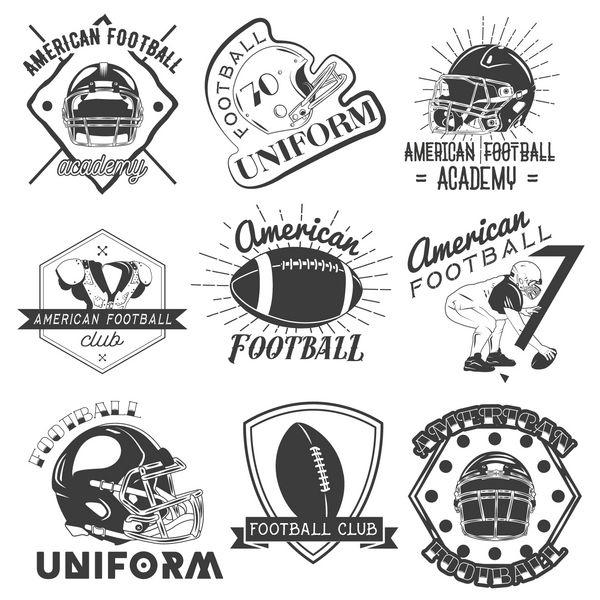 مجموعه وکتور برچسب های راگبی و فوتبال آمریکایی به سبک وینتیج مفهوم ورزشی
