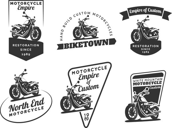 مجموعه ای از نمادها نشان ها و نمادهای کلاسیک موتور سیکلت