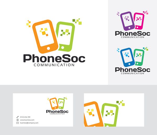 لوگوی وکتور اجتماعی تلفن با رنگ های جایگزین و قالب کارت ویزیت