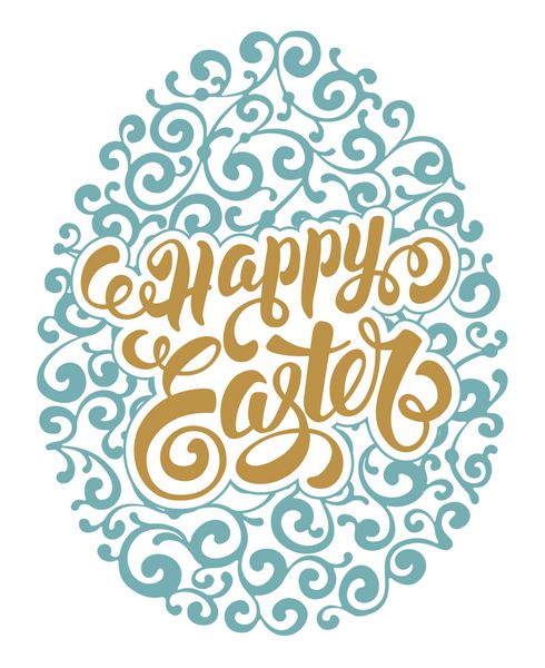 حروف خوشنویسی عید پاک مبارک روی تخم مرغ پرآذین جدا شده در زمینه سفید عنصر طراحی برای کارت تبریک عید پاک وکتور