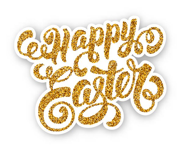 حروف خوشنویسی عید پاک جدا شده در پس زمینه سفید با سایه بافت زرق و برق طلایی عنصر طراحی برای کارت تبریک عید پاک وکتور