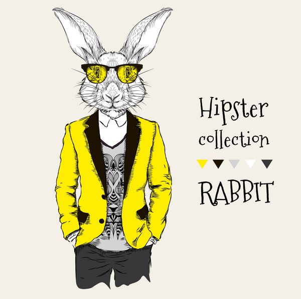 تصویری از هیپستر خرگوش با ژاکت شلوار و ژاکت وکتور