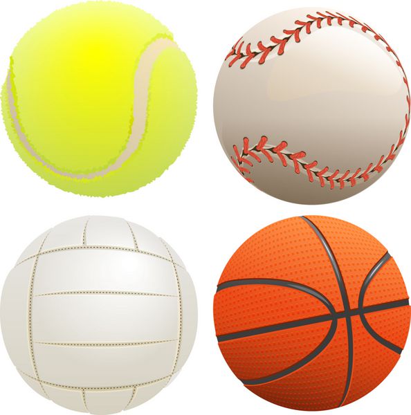 مجموعه ای از توپ های ورزشی توپ تنیس بسکتبال والیبال بیس بال