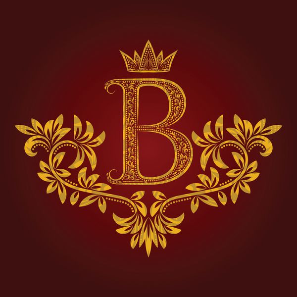 مونوگرام حرف b طلایی طرح دار به سبک وینتیج نشان هرالدیک الگوی لوگوی oque