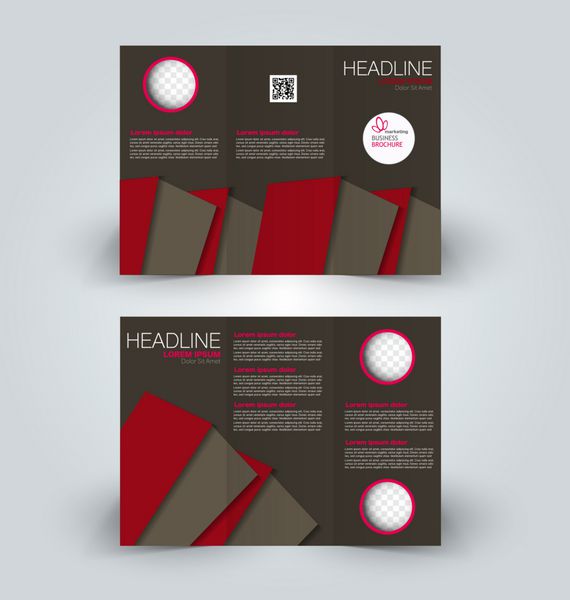 قالب طراحی ماکت بروشور برای تجارت آموزش تبلیغات کتابچه trifold قابل ویرایش وکتور قابل چاپ رنگ قهوه ای و قرمز