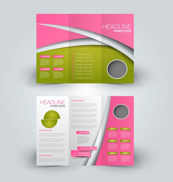 قالب طراحی ماکت بروشور برای تجارت آموزش تبلیغات کتابچه trifold قابل ویرایش وکتور قابل چاپ رنگ صورتی و سبز