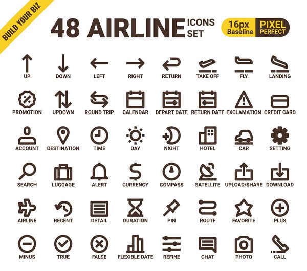 خطوط هوایی وب جهانی پیکسل نمادهای خط کامل