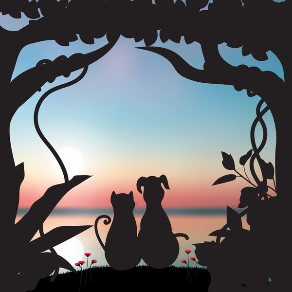 تصاویر وکتور سگ و گربه را به صورت رمانتیک نشان می دهد