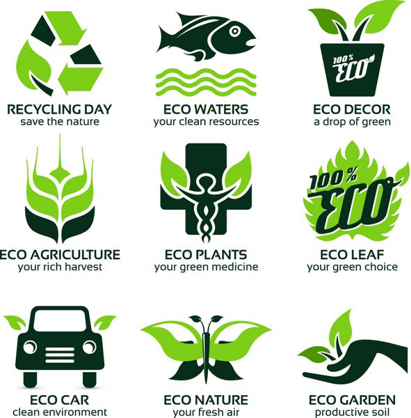 مجموعه نمادهای مسطح برای طبیعت سبز