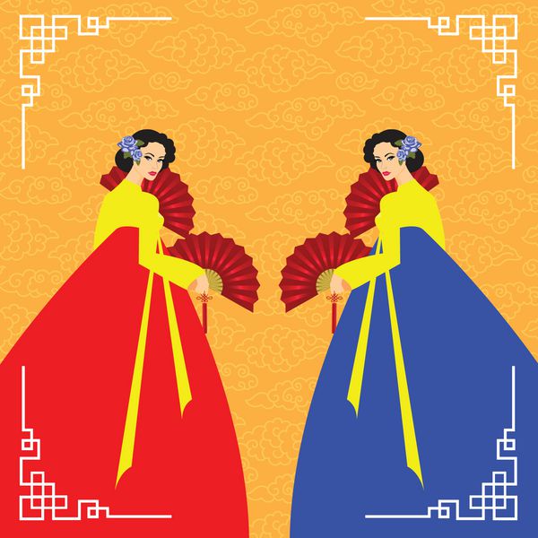 دو زن سنتی کره ای سنت کره ای وکتور