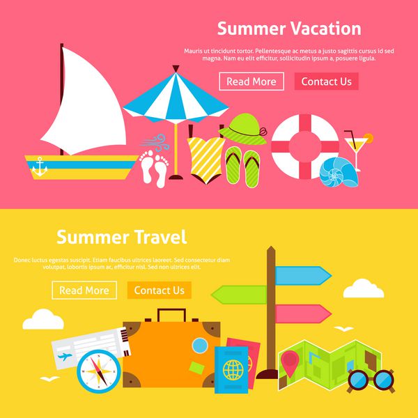 مجموعه بنرهای وب سایت تخت تعطیلات سفر تابستانی