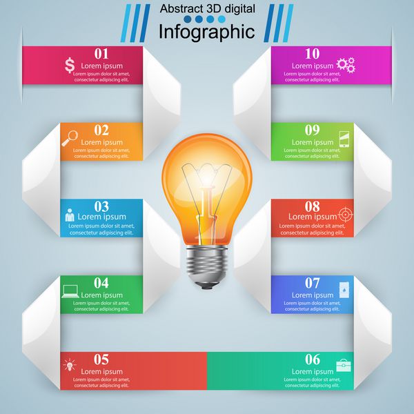 وکتور وکتور سبک اوریگامی اینفوگرافیک کسب و کار نماد لامپ