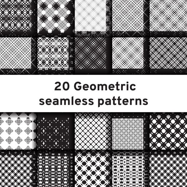 مجموعه ای از 20 الگوی تک رنگ بدون درز الگوهای وکتور مختلف جهانی زیور آلات هندسی مجموعه پس زمینه های وکتور سیاه و سفید