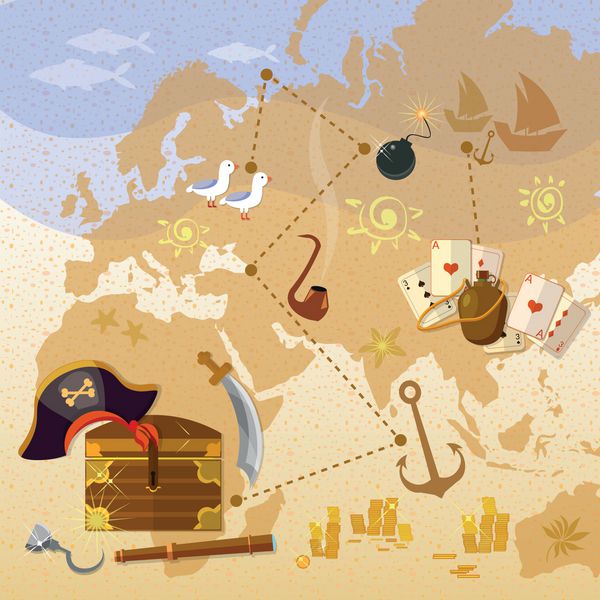 نقشه گنج دزدان دریایی ماجراهای دریا صندوقچه گنج