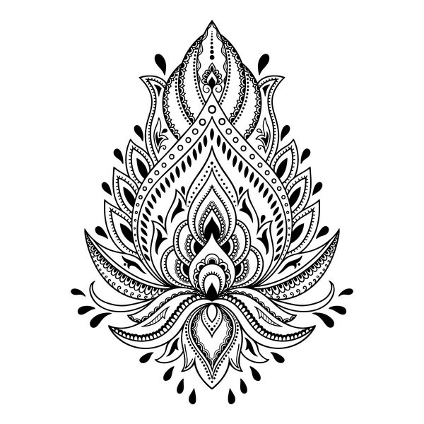 قالب گل تاتو حنا به سبک هندی پیسلی گل قومی - نیلوفر آبی به سبک مهندی