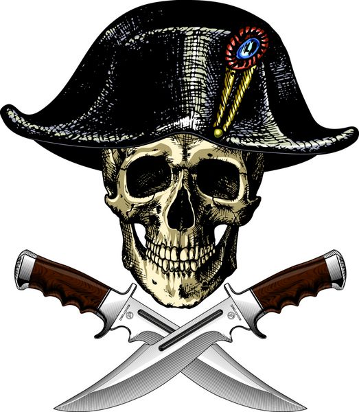جمجمه دزدان دریایی در کلاه با دو چاقو