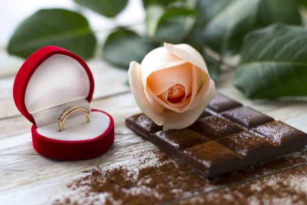 پیشنهاد ازدواج با حلقه طلا در جعبه قرمز و پاسپورت