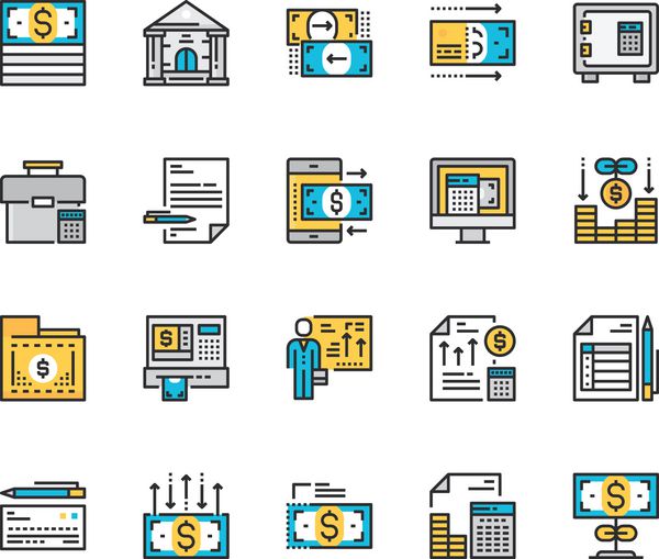 مجموعه ای از نمادهای مدرن خط نازک مجموعه مفهوم بانکداری مالی مالی طراحی نماد عالی پیکسل برای گرافیک وب برنامه موبایل تصویر طراحی وکتور