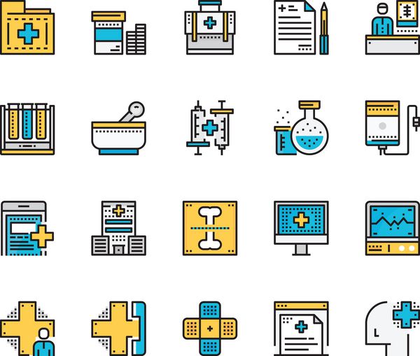 مجموعه ای از مفهوم مجموعه نمادهای مدرن خط نازک پزشکی مراقبت های بهداشتی طراحی نماد عالی پیکسل برای گرافیک وب برنامه موبایل تصویر طراحی وکتور