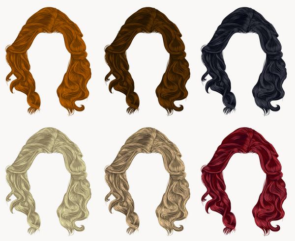مجموعه ای از موهای مجعد رنگ های مختلف