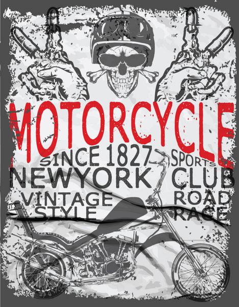 موتور سیکلت چاپ تی شرت تایپوگرافی تصویر رترو قدیمی