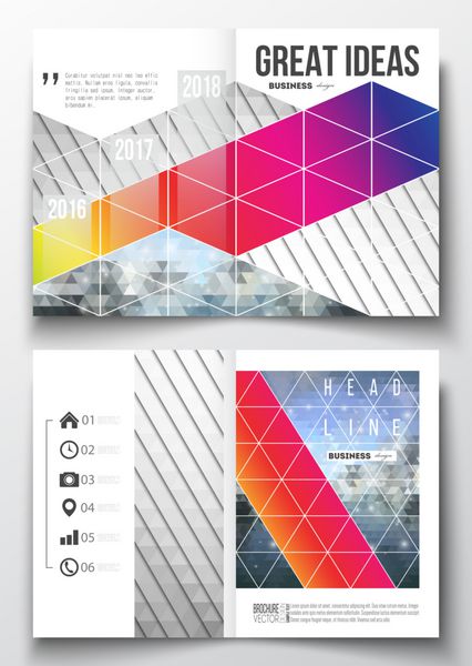 مجموعه ای از الگوهای تجاری برای بروشور مجله بروشور کتابچه یا گزارش سالانه پس زمینه چند ضلعی رنگارنگ انتزاعی بافت وکتور مثلث شیک مدرن