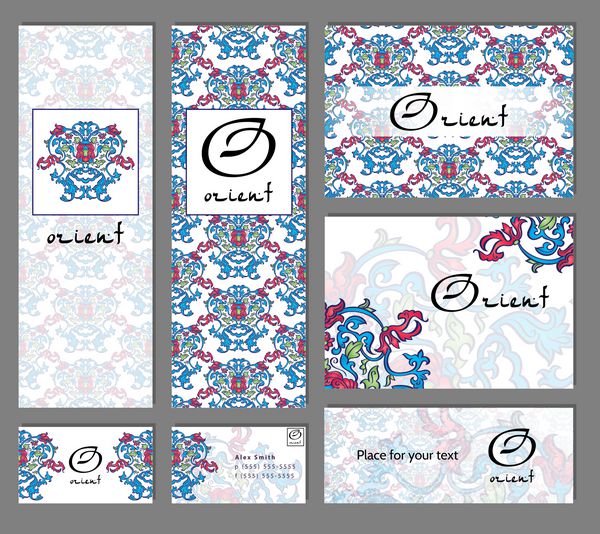 مجموعه ای از قالب های کارت ویزیت با تزئینات گل های شرقی