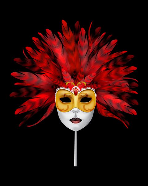 ماسک کارناوال یا بالماسکه با پرهای قرمز