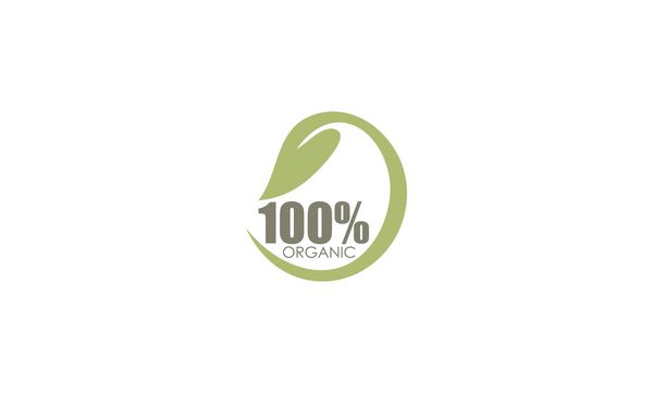 علامت 100 ارگانیک با برگهای سبز بردار