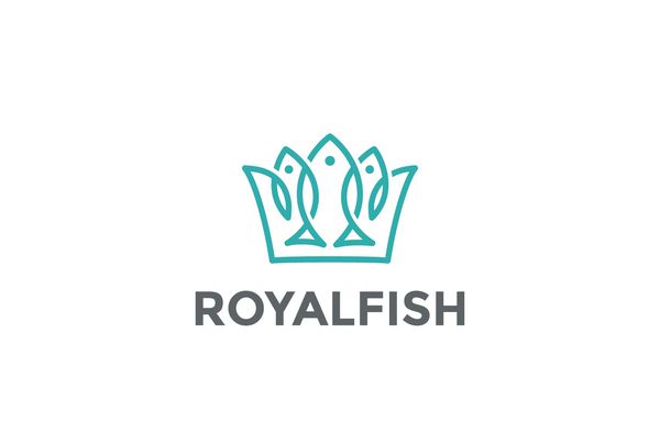 وکتور طراحی لوگو تاج ماهی به سبک خطی نماد ماهی سلطنتی
